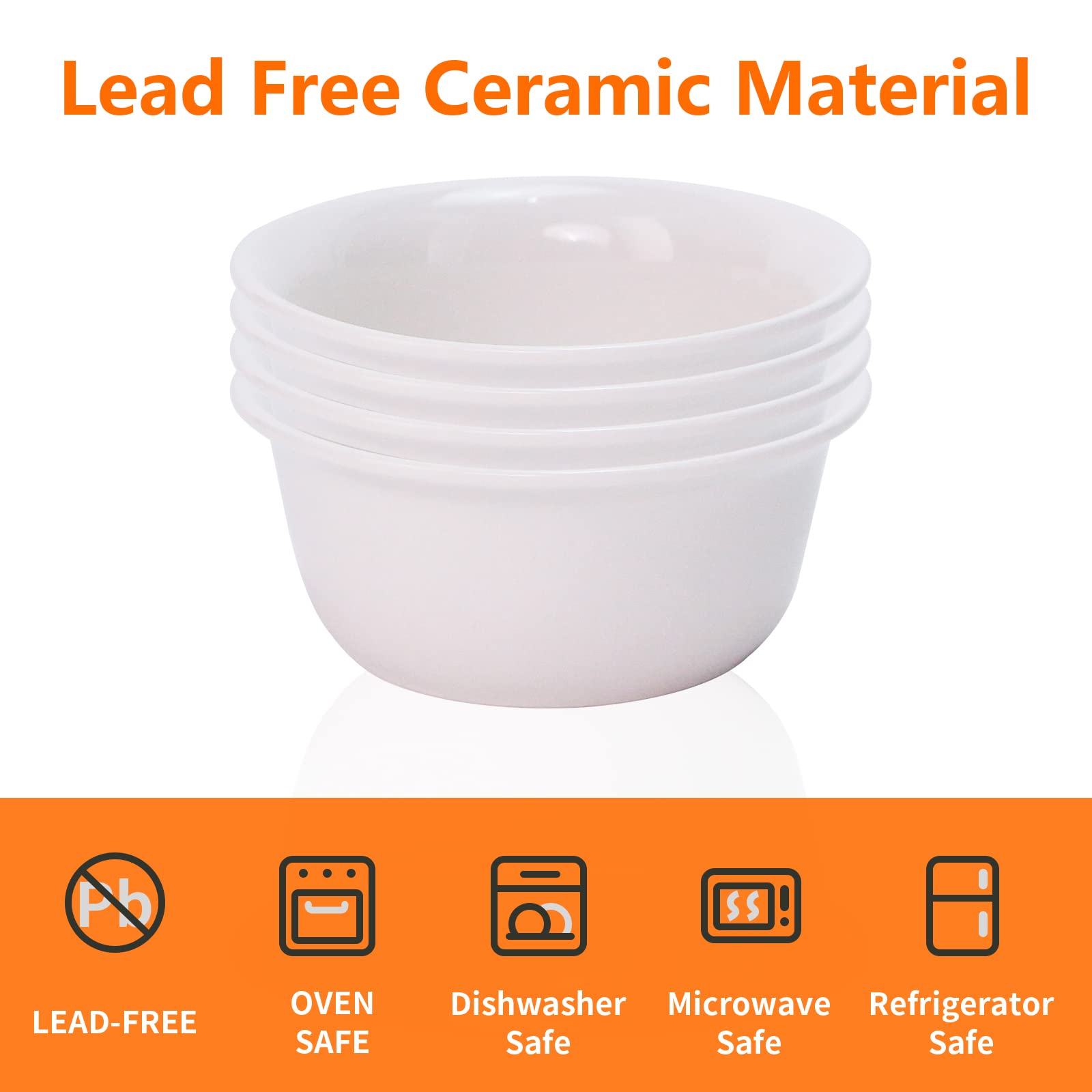 Luvan 4Pcs Fondue Pot Set For Chocolate Butter Cheese, 5Oz Butter Warmer For Seafood With 20 Tealight, Ceramic Bowl Oven Microwa