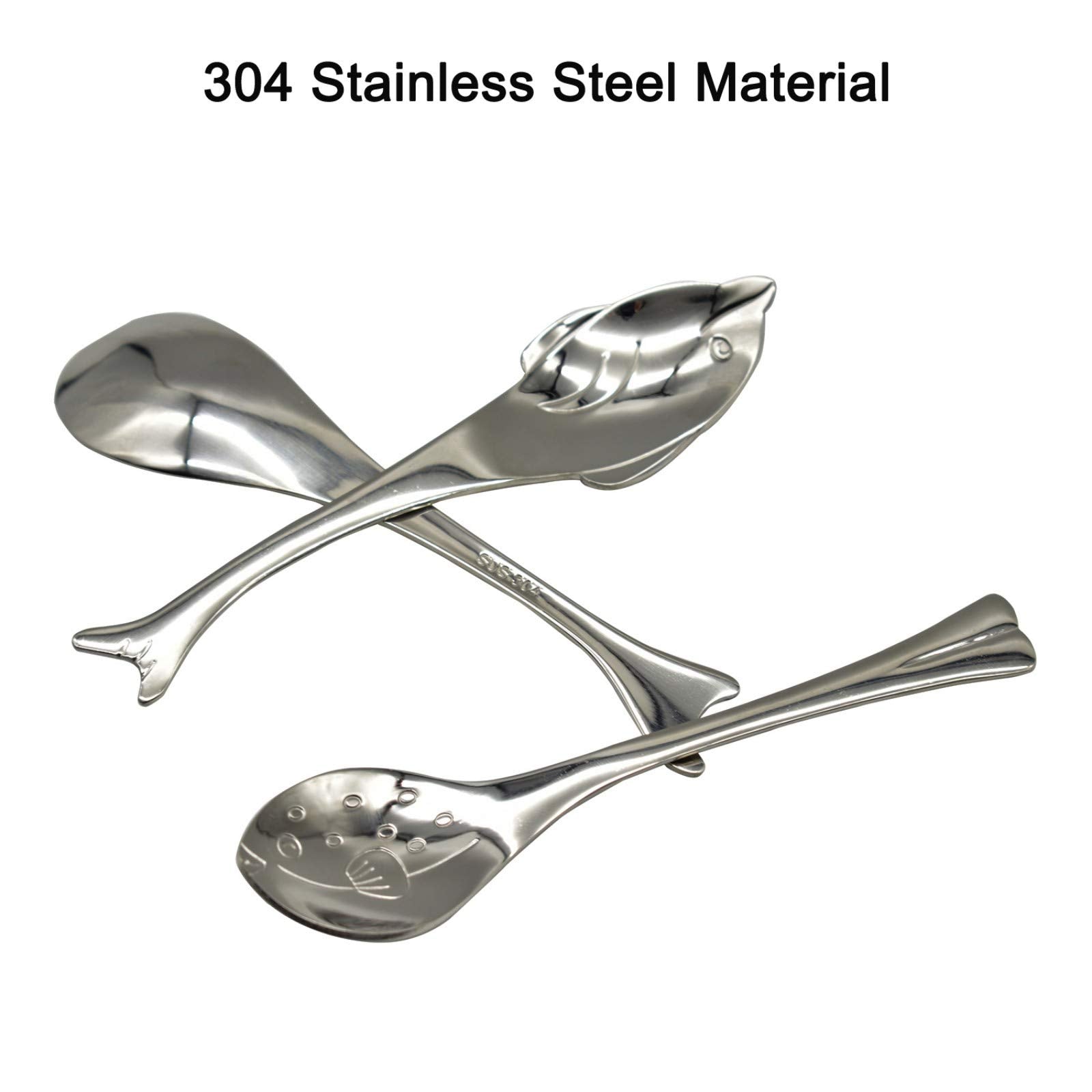Maydahui 6Pcs Cute Coffee Spoons Fish Shape Spoon And Fork 5.1 Inch 18/10(304)Stainless Steel Dolphin Whale Puffer Teaspoon Dess