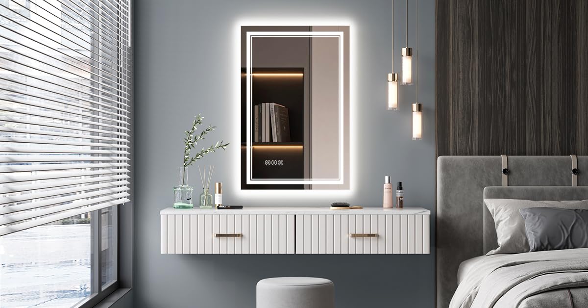 Sogoline Bathroom Mirror With Lights, 20X28 Inch Led Mirror For Bathroom - Defogger, Dimmable, 3 Colors, Shatter-Proof Ultra Bri