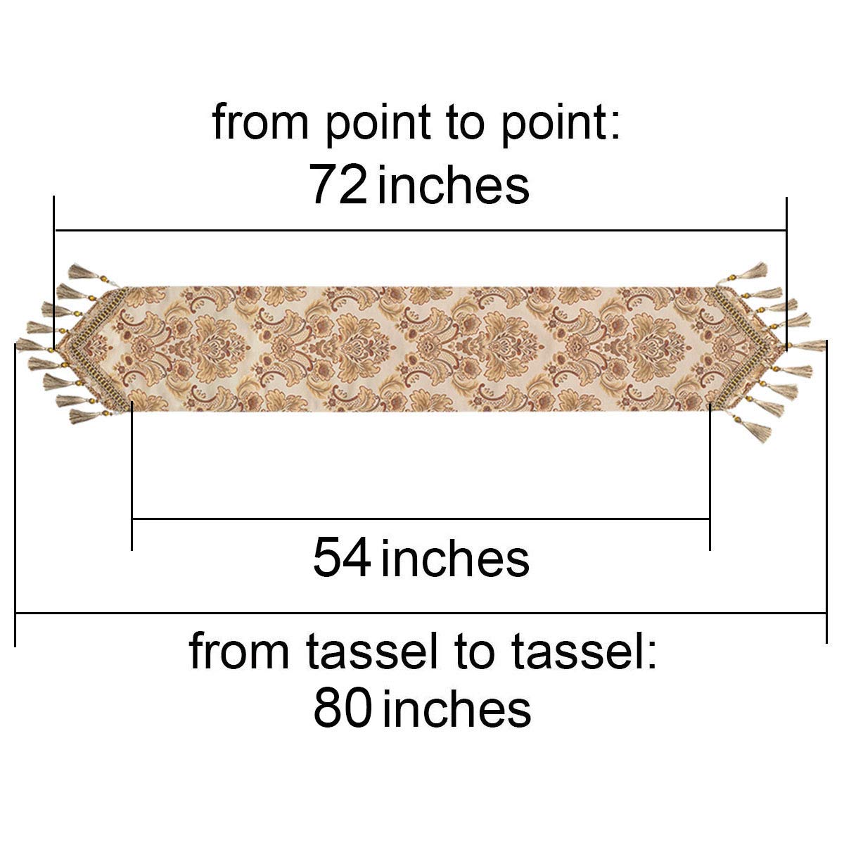 Grelucgo Luxury Thick Lined Damask Table Runners With Multi-Tassels (12X72 Inch)