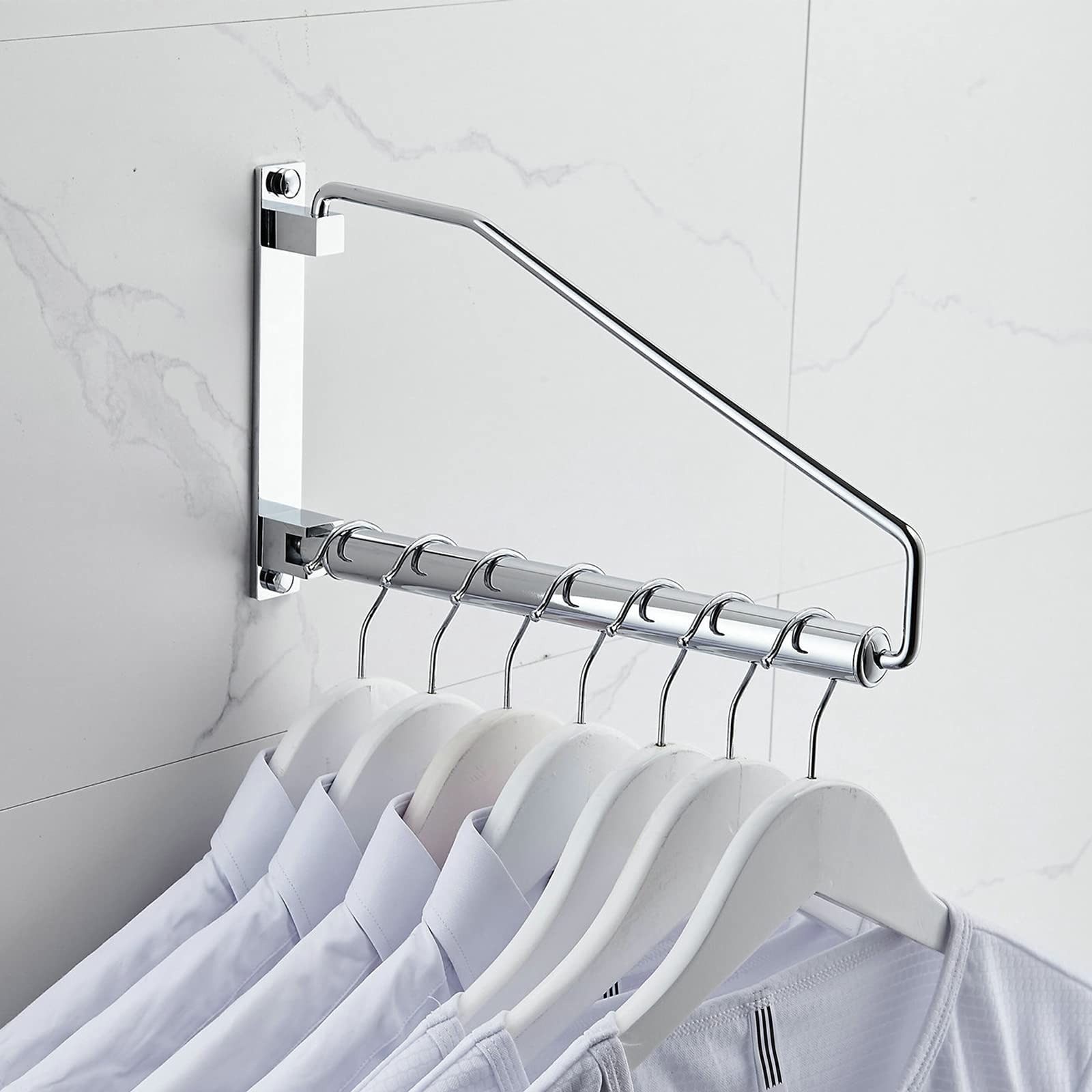 Laundry Hanger,Newrain Wall Mounted Clothes Hanger With Swing Arm Holder Brass Hanging Drying Rack Space Saver,Chrome