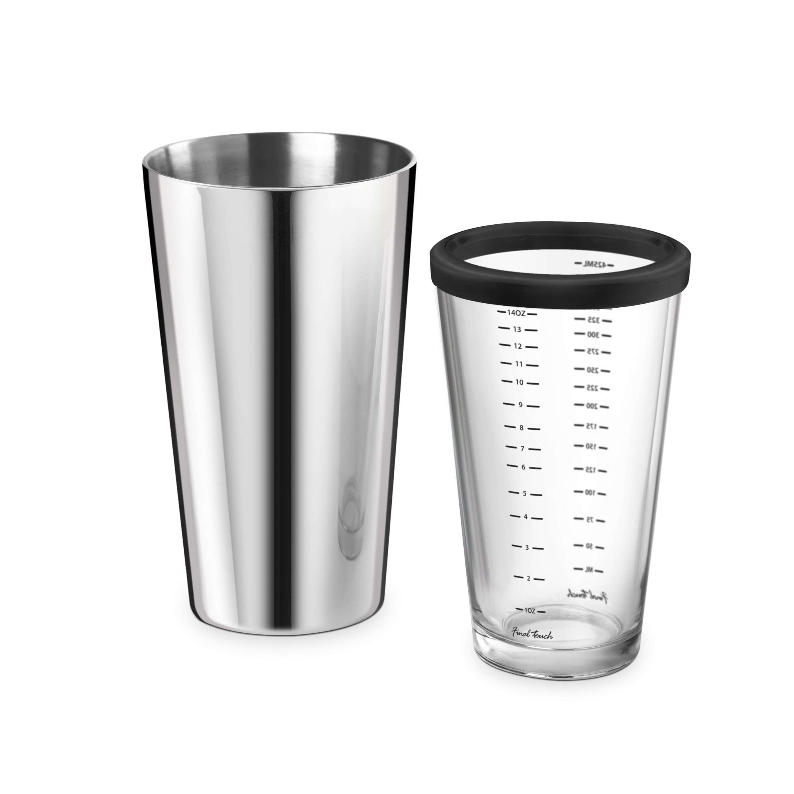 Final Touch Double Wall Boston Shaker with Silicone Seal and Ounce/Milliliter Measurements (FTA1852)