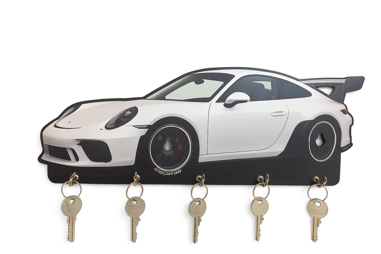 GT3 Carr Key Holder, Wall Mount Key Rack with 5 Hooks, White Sports Car Design