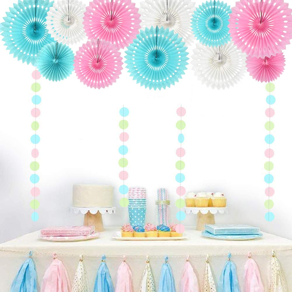 He Or She Gender Reveal Party Supplies Blue Pink White Hanging Honeycomb Round Paper Fans For Birthday Baby Shower Bachelorette