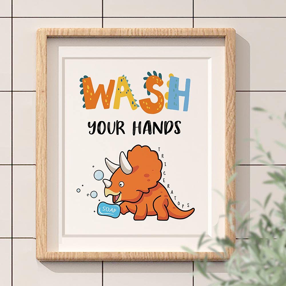 Dinosaur Bathroom Decor, Funny Dinosaur Themed Bathroom Inspirational Quotes Art Print Humorous Quotes Painting, Set Of 4 (8   X