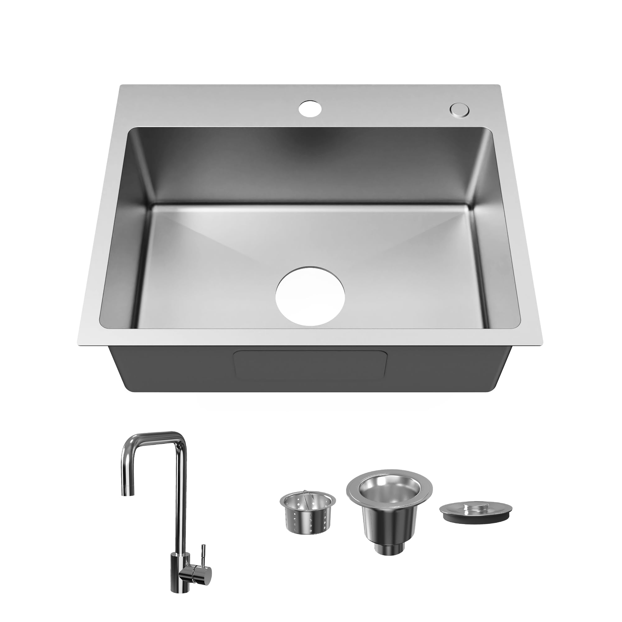 Bathenum 24'' X 18'' Drop In Kitchen Sink Stainless Steel Single Bowl Kitchen Sink With Drain Kit And Faucet