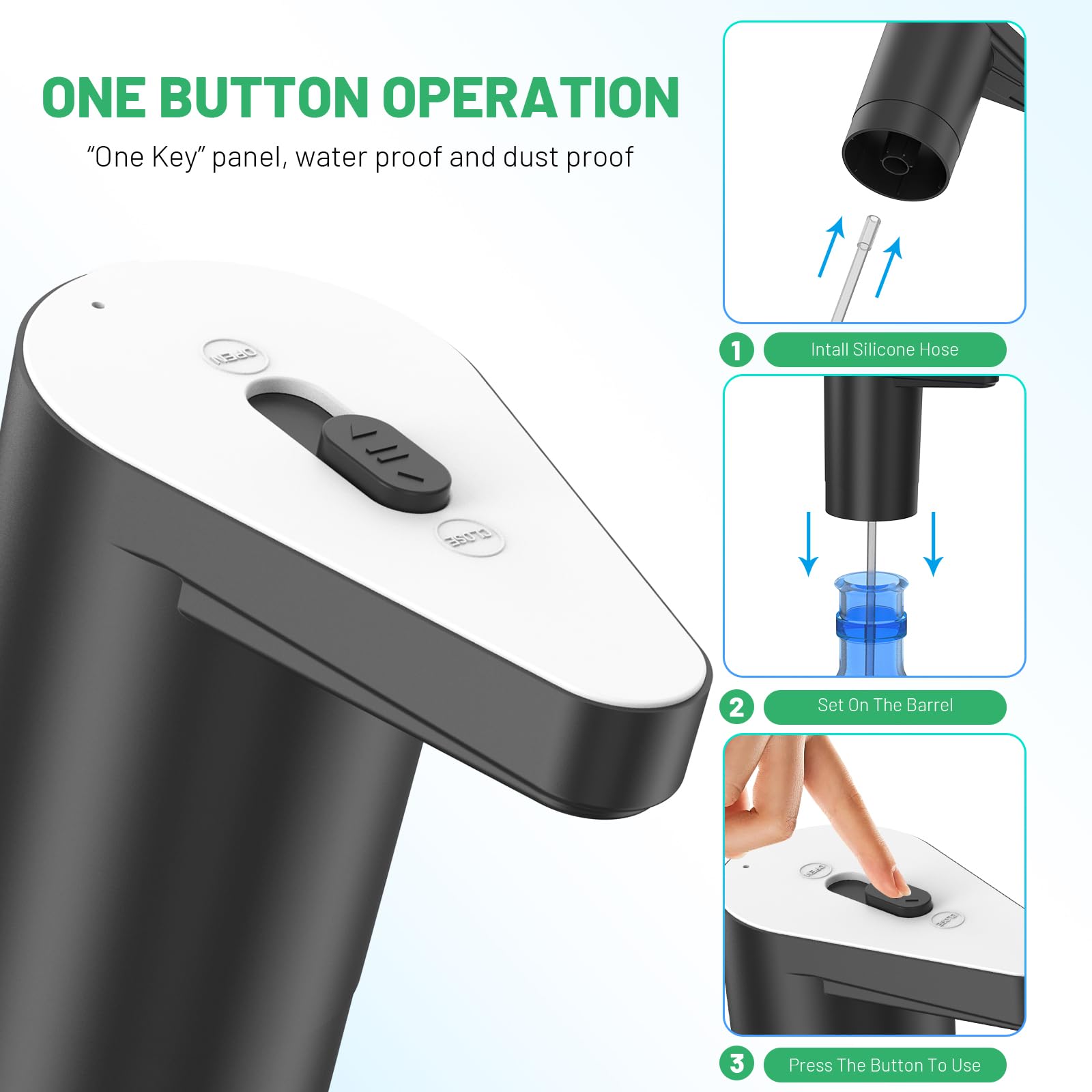 Water Dispenser Bottle For 5 Gallon, Automatic Drinking Water Pump, Manual Straight Plug Button, Usb Charging With Jug Cap, Pand