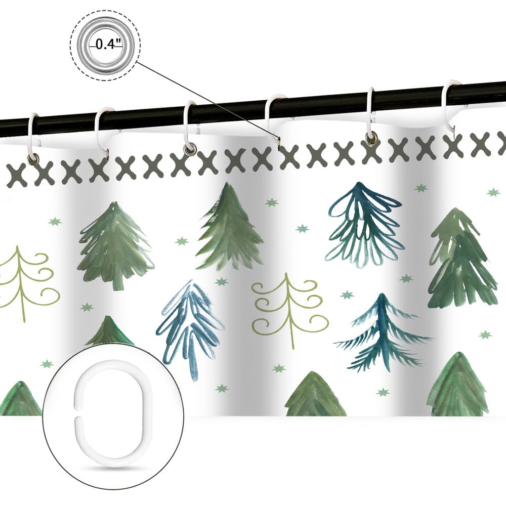 Wathon Winter Shower Curtain Green Christmas Tree Winter Snow Forest Bathroom Decor Teal Green Pine Tree Bath Curtain Winter Nat