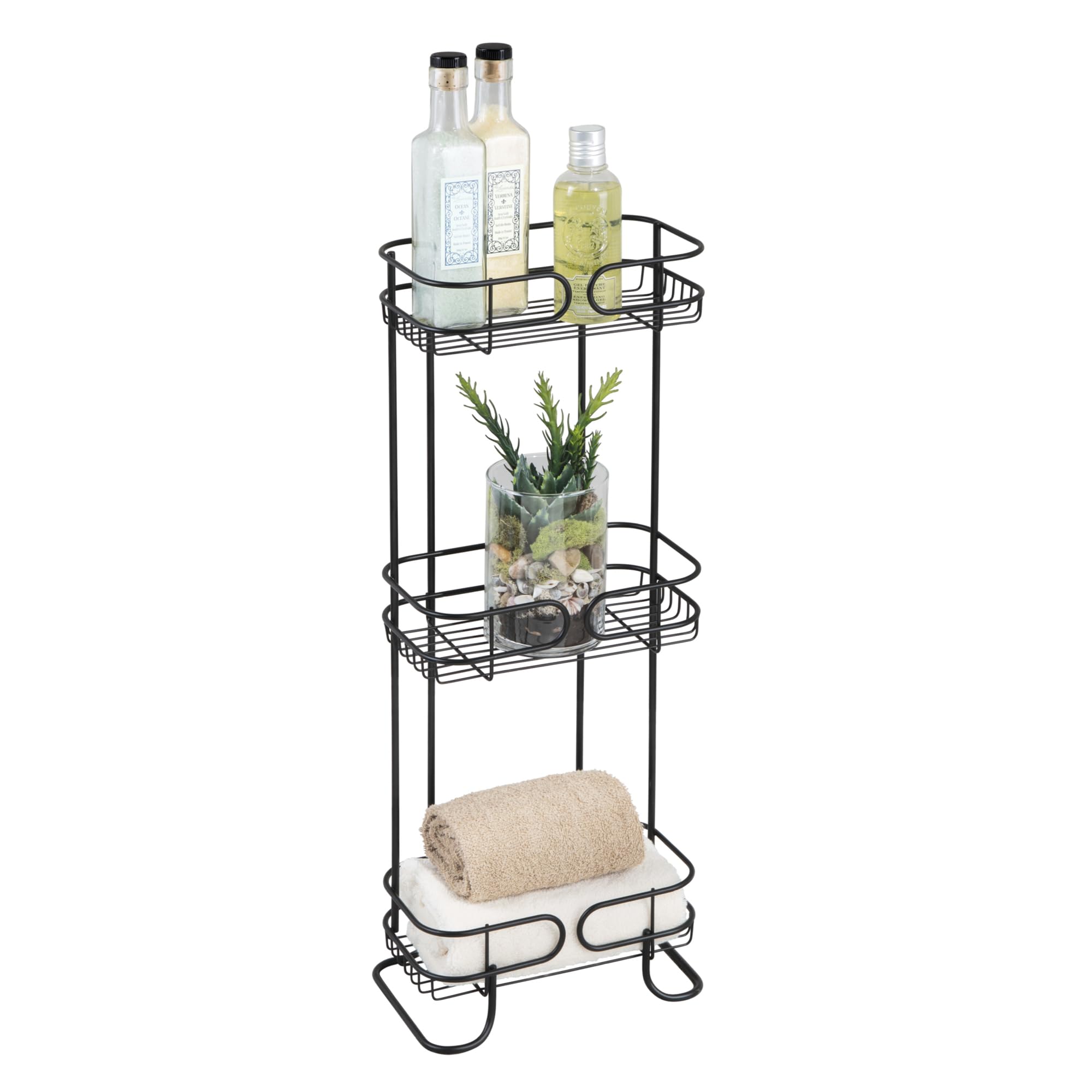 iDesign Steel Bathroom caddy Organizer with Three Wire Basket Shelves  The Neo collection - 63 x 98 x 261  Matte Black