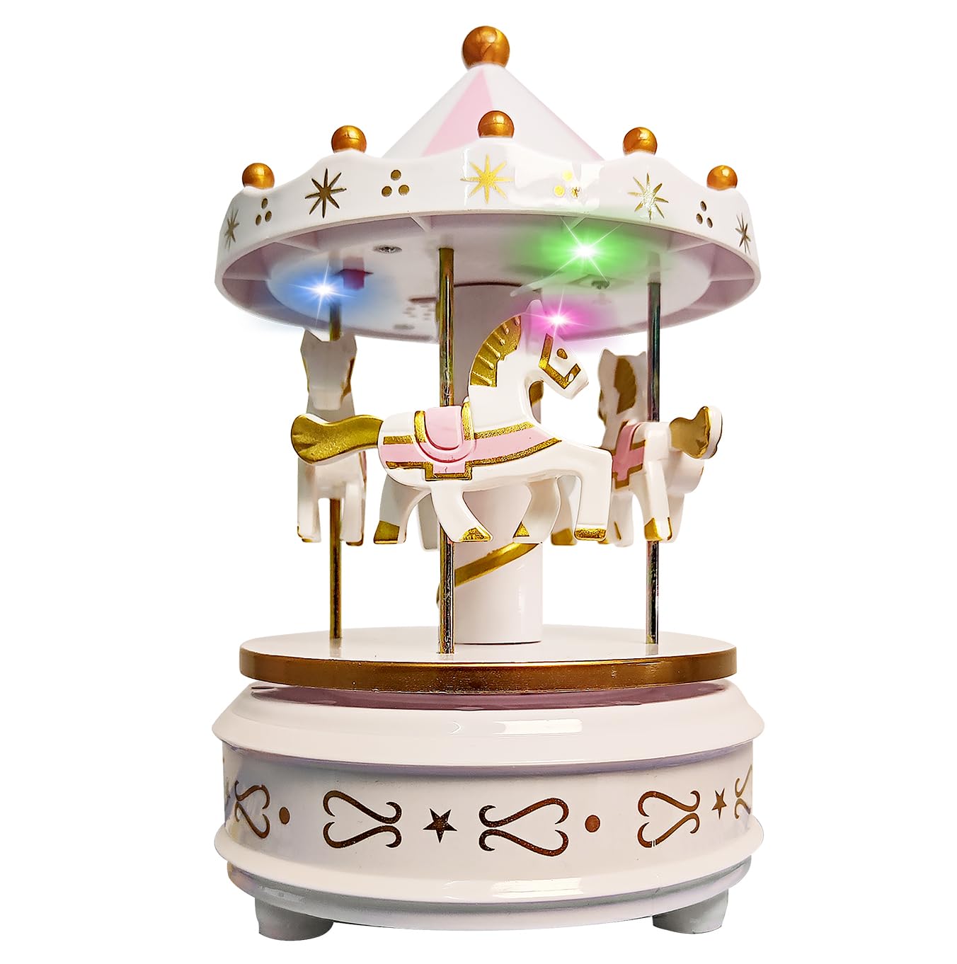 WEofferwhatYOUwant Carousel Music Box, White - Cake Topper with Easy Twist 4 Horse Classic Design - Melody Beethovens Fur Elise