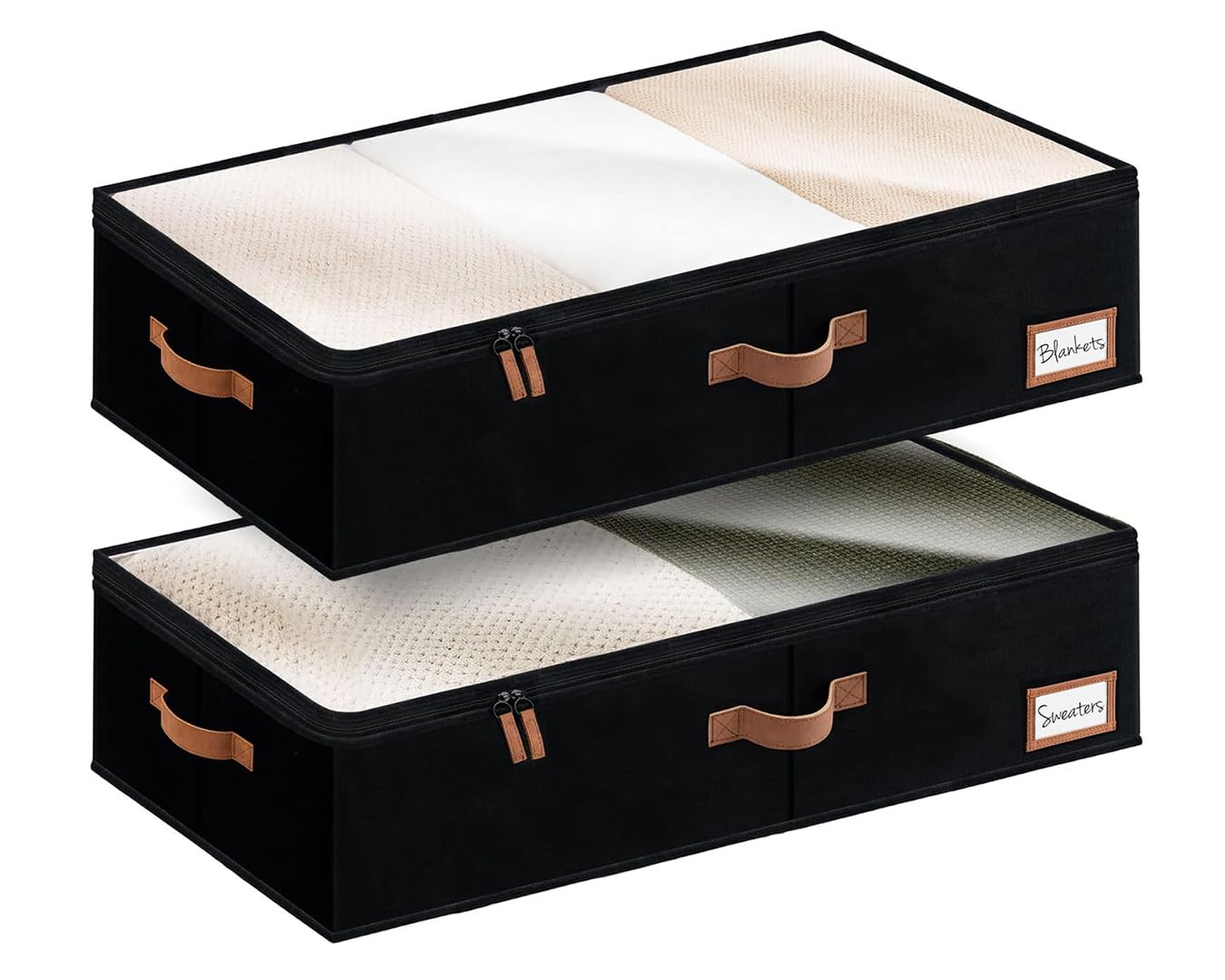 StorageWorks Underbed Storage Bins, Under Bed Storage Containers with Zippers, Closet Organizer for Clothes, Blankets, Black, La