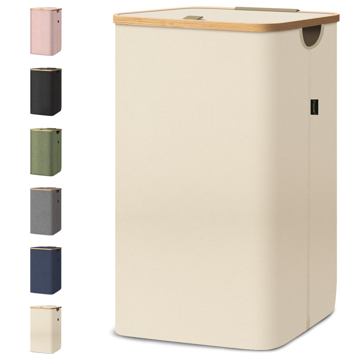 Baleine Laundry Hamper With Lid, Tall Laundry Baskets With Bamboo Pull Handles, Large Laundry Bin With Internal Support (26 Gal/