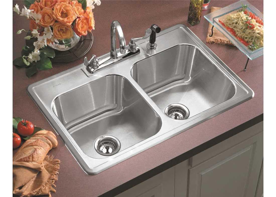 Sterling 11402-4-Na Southhaven 33-Inch By 22-Inch Top-Mount Double Equal Bowl Kitchen Sink, Stainless Steel