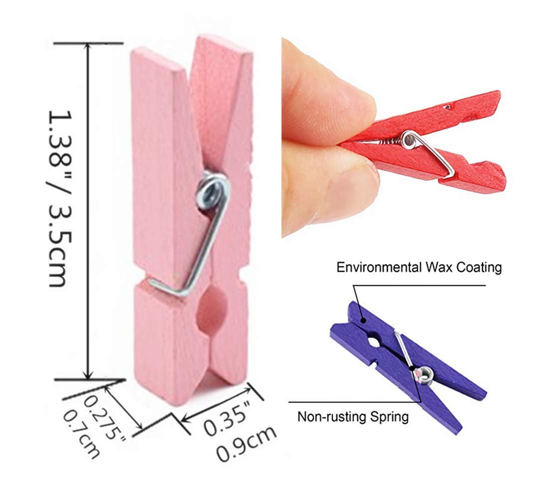 DurReus 50 Piece Small Wood Clips Mini Clothespins with Spring Jute Twine Durable Wall Peg Pin for Craft Art Project DIY Party Decorative Purple