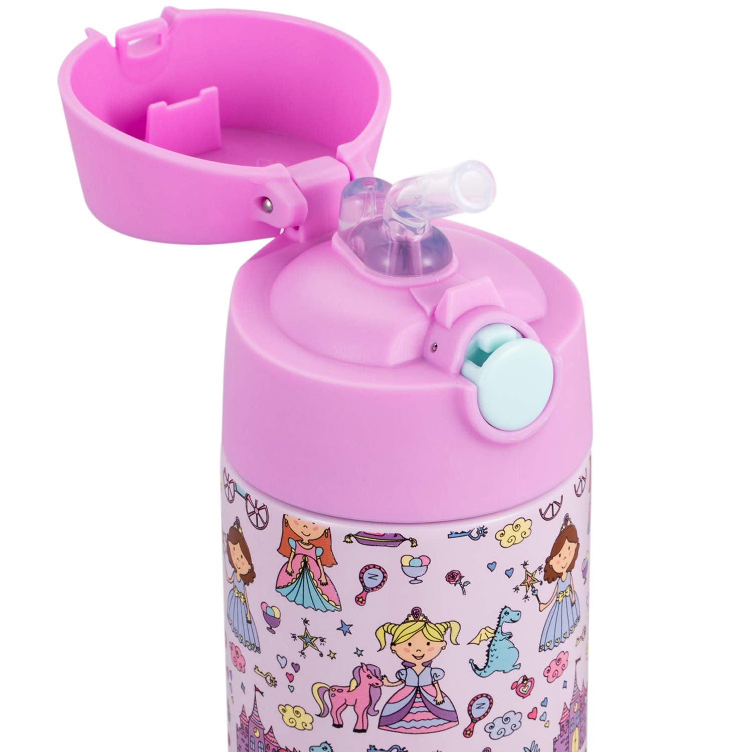 Snug Kids Water Bottle - insulated stainless steel thermos with straw (girlsBoys) - Princess  17oz