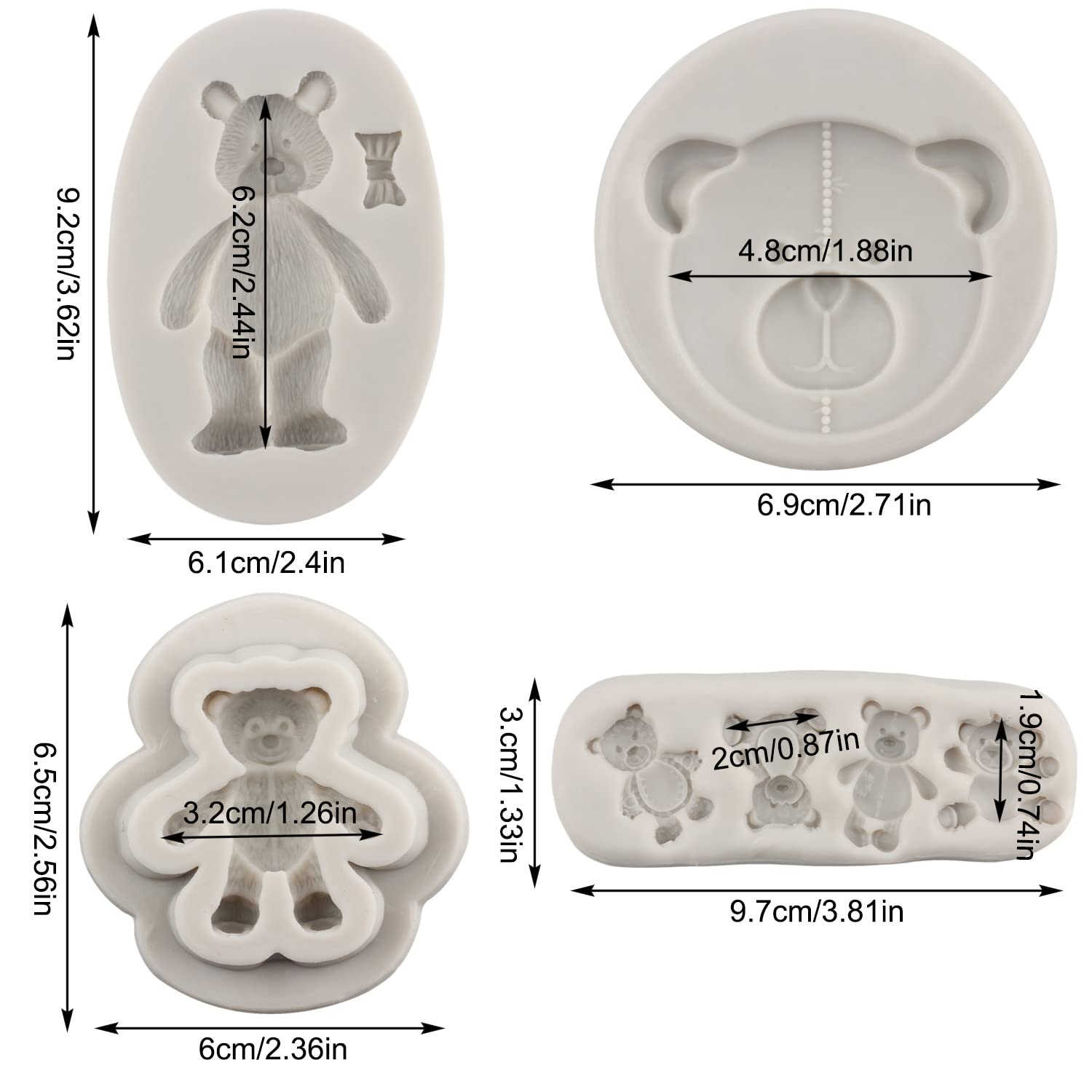 Mypracs Bear Silicone Fondant Molds For Teddy Bear Cake Decoration Cupcake Topper Chocolate Gum Paste Sugar Candy Polymer Clay S