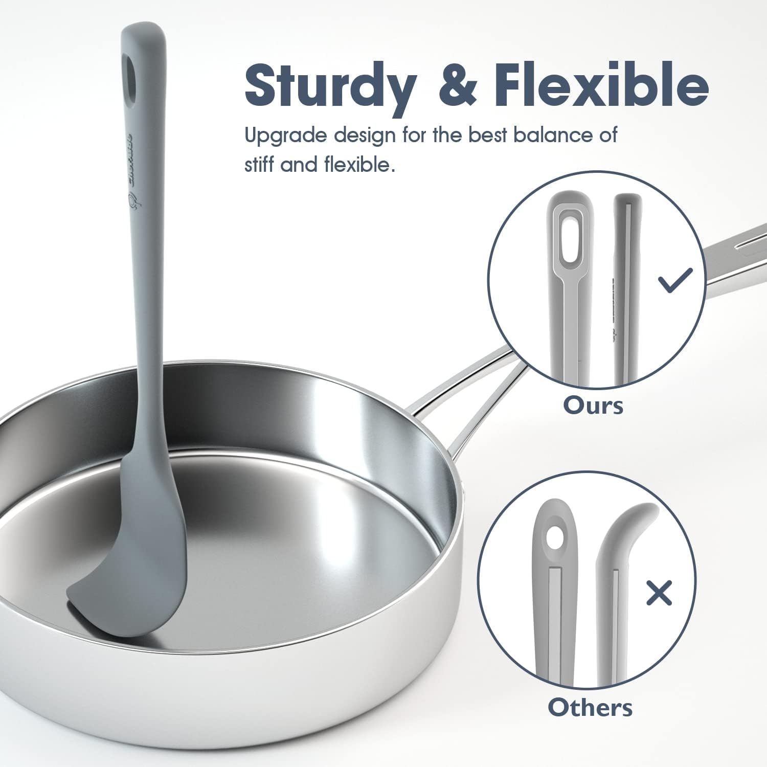 ChefAide Silicone Spatula Set - 4 Pieces, Heat Resistant, Ergonomic Grip, Gray, Model S4