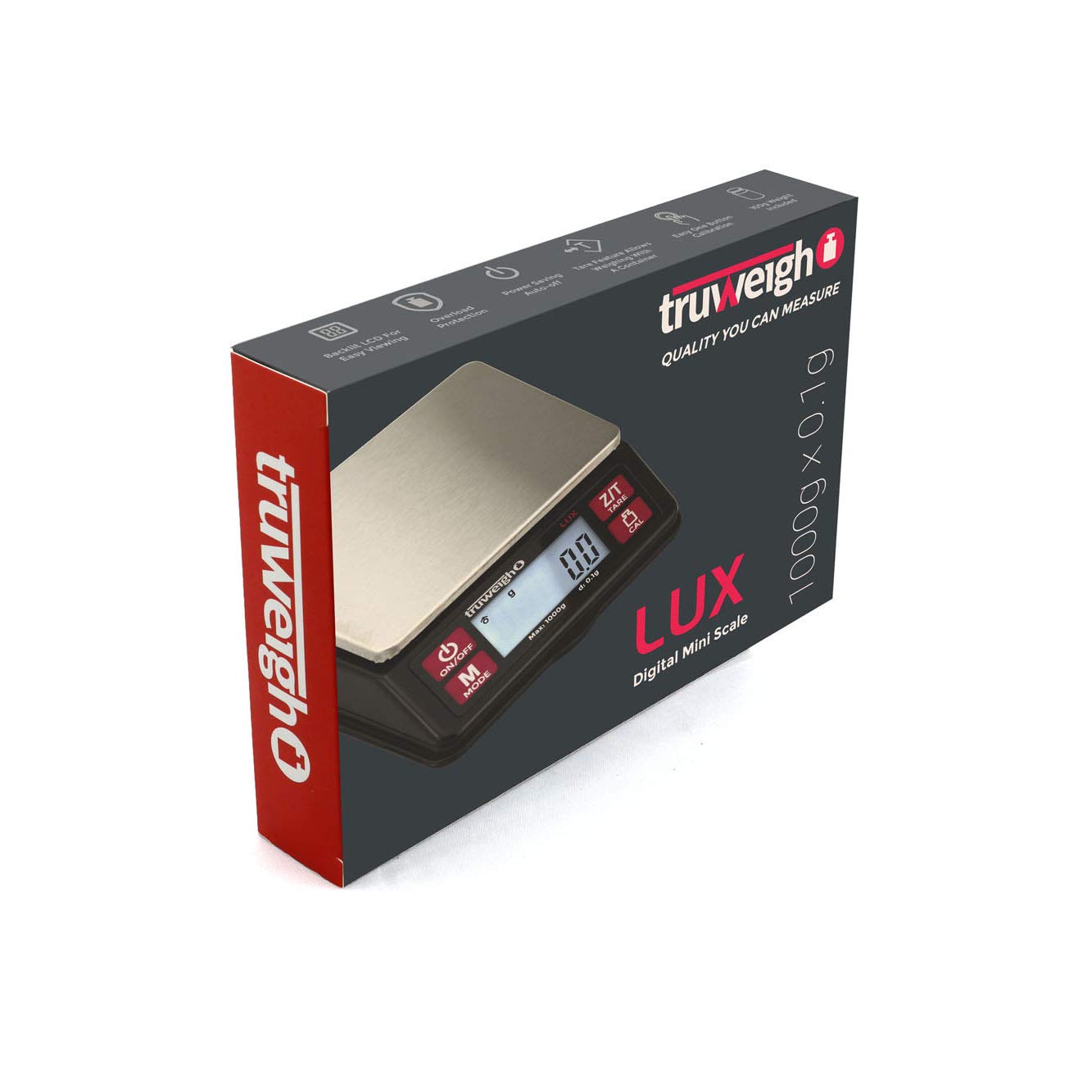Truweigh Lux Digital Mini Scale (1000G X 0.1G, Black/Red) - Digital Kitchen Scale - Digital Travel Scale - Portable Food Scale -