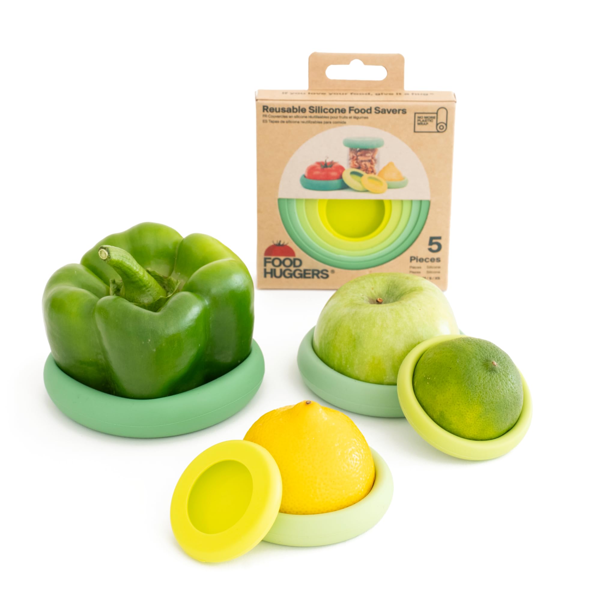 Food Huggers 5Pc Reusable Silicone Food Savers | Bpa Free & Dishwasher Safe | Fruit & Vegetable Produce Storage For Onion, Tomat