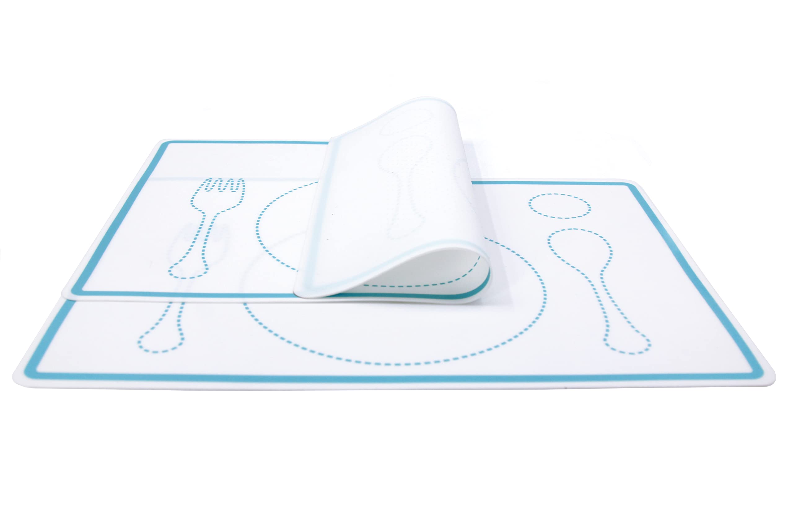 Kiddison Silicone Montessori Placemat For Kids Set Of 2, 12.6 X 9.1 Inches (White And Blue)