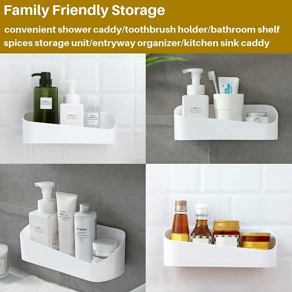 Sunficon 2 Pack Adhesive Shower Caddy Bathroom Shelf Organizer No Drilling Shower Shelf Bath Essentials Shampoo Spice Holder 4 C