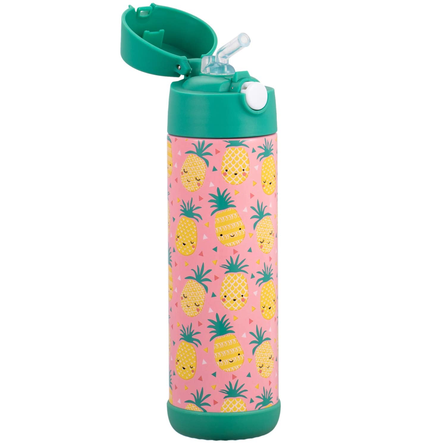 Snug Kids Water Bottle - insulated stainless steel thermos with straw (girlsBoys) - Pineapple  17oz