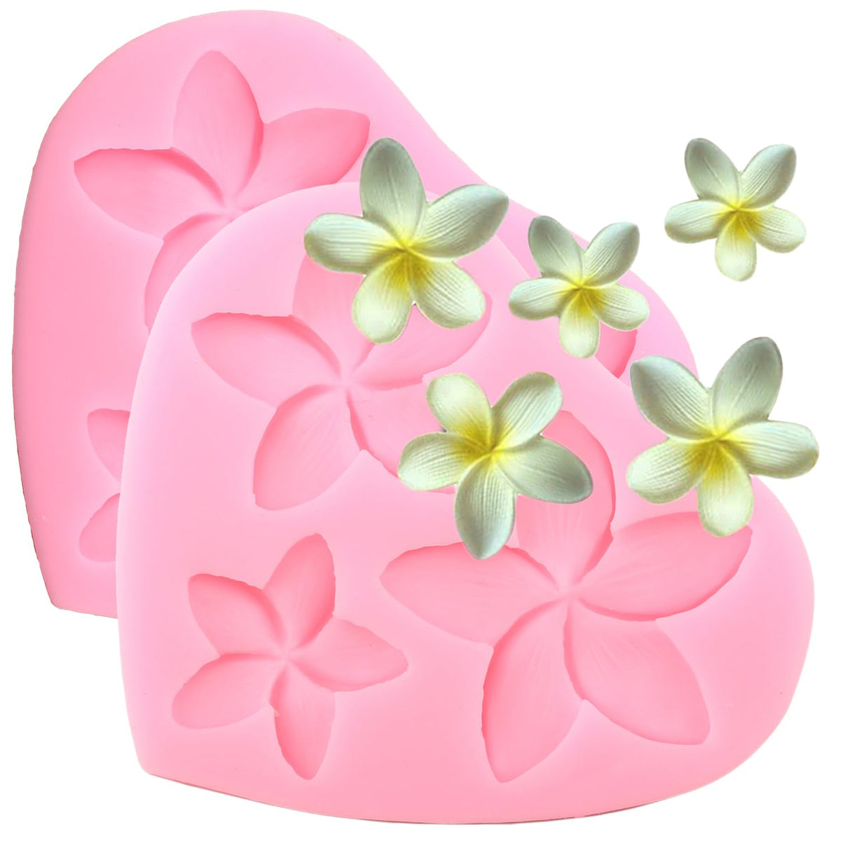 2 Pcs Frangipani Plumeria Flower Floral Silicone Mold Diy Pudding Desserts Cupcake Cake Topper Decoration Soap Mould Crystal Jel