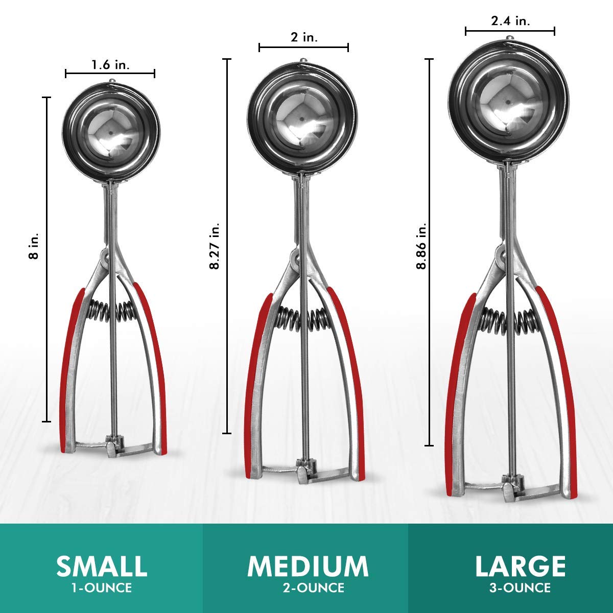 Millvado Stainless Steel Ice Cream And Cookie Millvado 3 Pack Stainless Steel Ice Cream And Cookie Scoops | With Red Rubber Grip