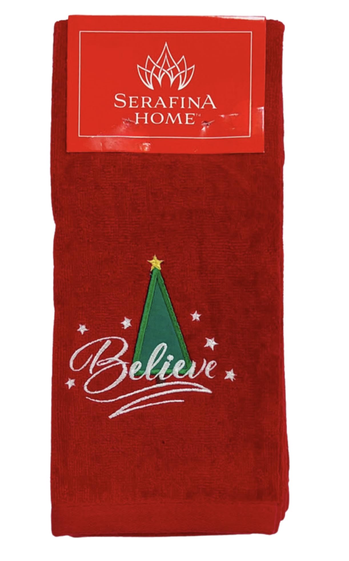 Serafina Home Decorative Christmas Theme Red Towel Set: Luxury Bathroom Hand Towels, Embroidered Believe (25'' X 16'' Inch)