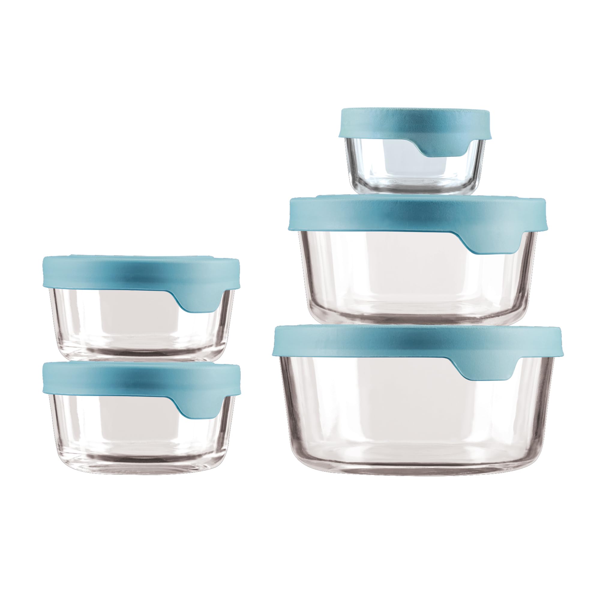 Anchor Hocking Trueseal 10-Piece Glass Food Storage Containers With Airtight Lids, Mineral Blue