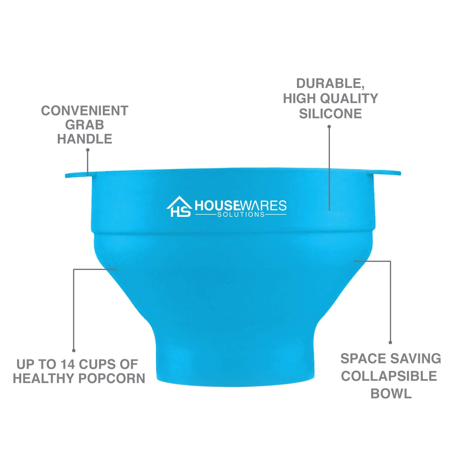 Collapsible Silicone Microwave Hot Air Popcorn Popper Bowl With Lid and Handles - Aqua