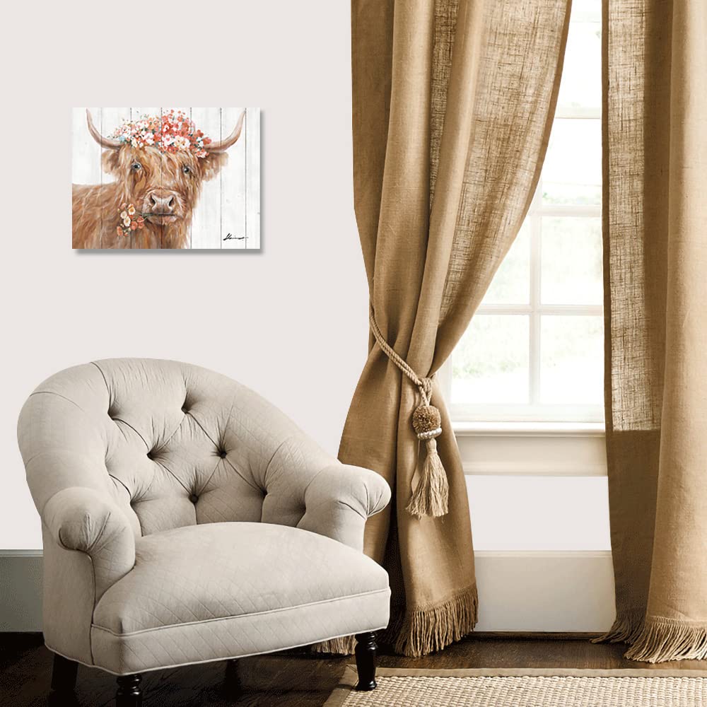 Yidepot Highland Cow Decor For Farmhouse: Retro Scottish Calf Pictures Hold Flowers Inspirational Quote Canvas Wall Art For Boy'