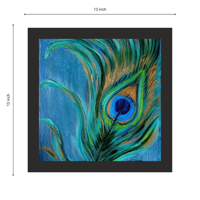 AGRADA - Framed Beautiful Peacock Feather (Mor Pankh) picture Painting for Home, Office, Pooja Room Wall Decor Decorative Gift I