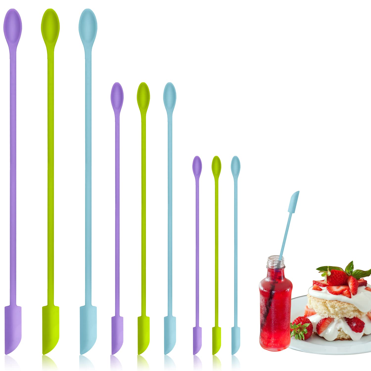 9 Pieces Mini Silicone Spatula-Makeup Spatula-Small Silicone Spatula-Thin Spatula Set For Skinny Openings-Abnaok Tiny Scraper Fo