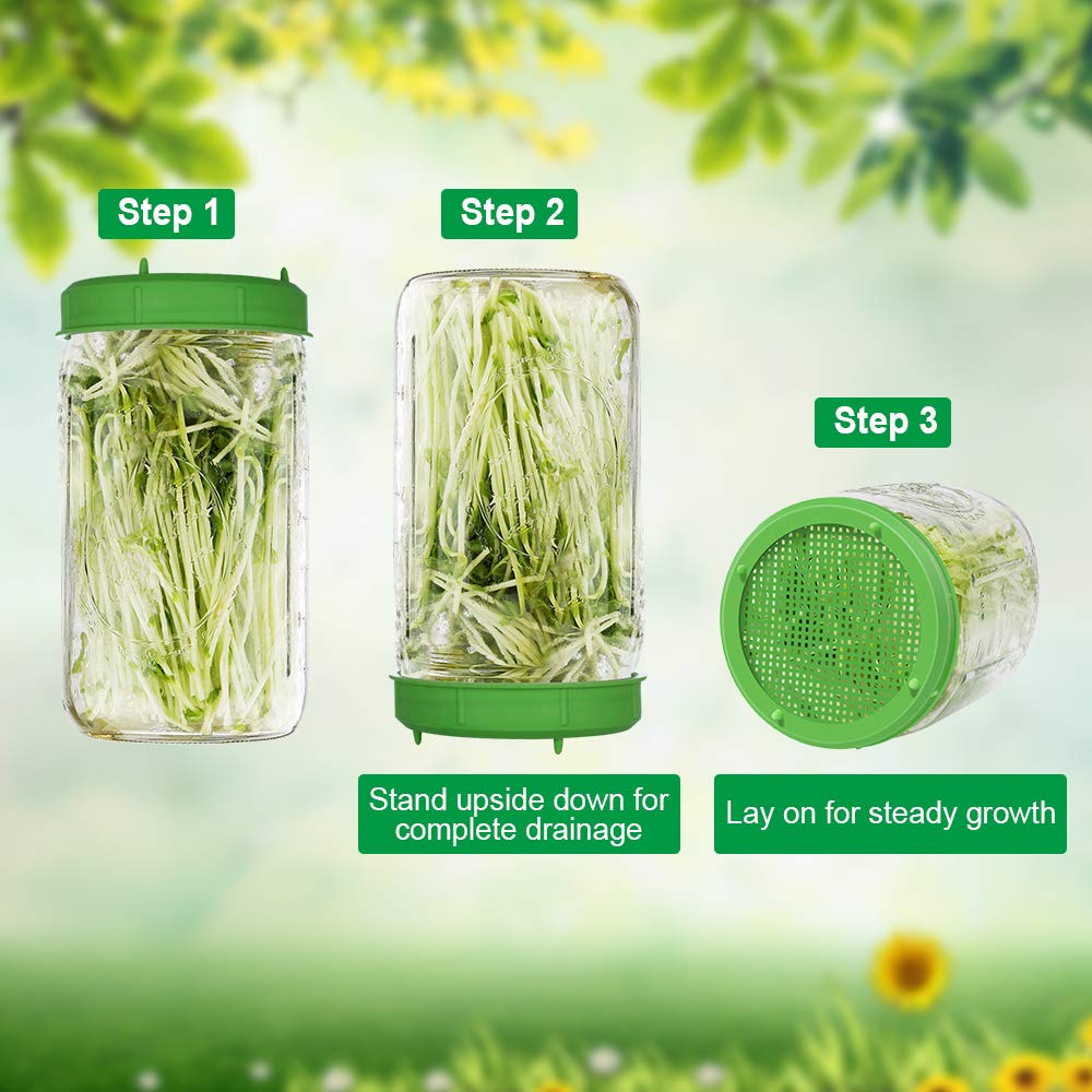 Picowe Plastic Sprouting Lids, Sprouting Jar Strainer Lid, For 86Mm Wide Mouth Mason Jars, Canning Jars, Suit For Grow Bean Spro