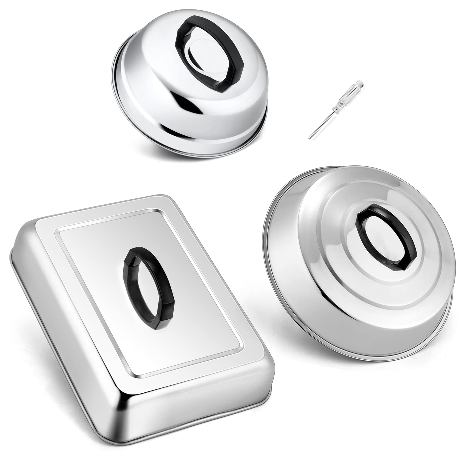 Basting Steaming Cover Set Of 3, Hasteel Stainless Steel Cheese Melting Domes, Professional Griddle Grill Accessories For Flat T