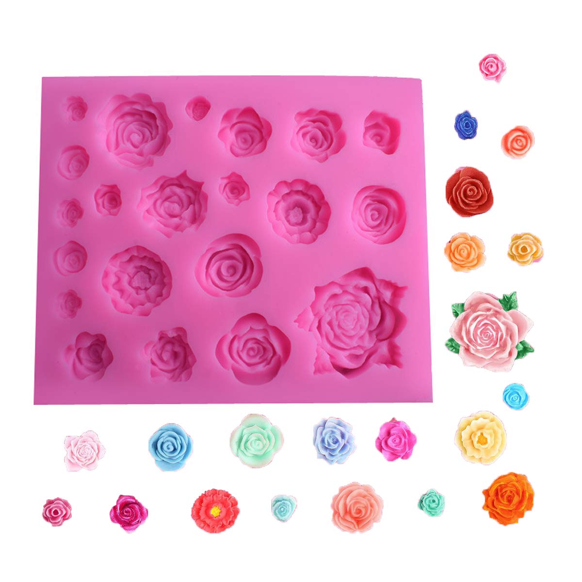 Obtanim Silicone Rose Flower Fondant Mold 21 Cavity Roses Shape Cake Cupcake Top Decoration Mould For Chocolate Handmade Candy M
