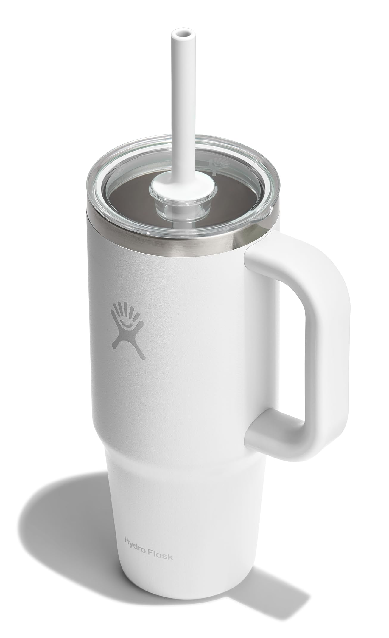 Hydro Flask 24 Oz Travel Tumbler with Handle, Clear Lid and Straw - Insulated Stainless Steel in 24 Oz White Tonal