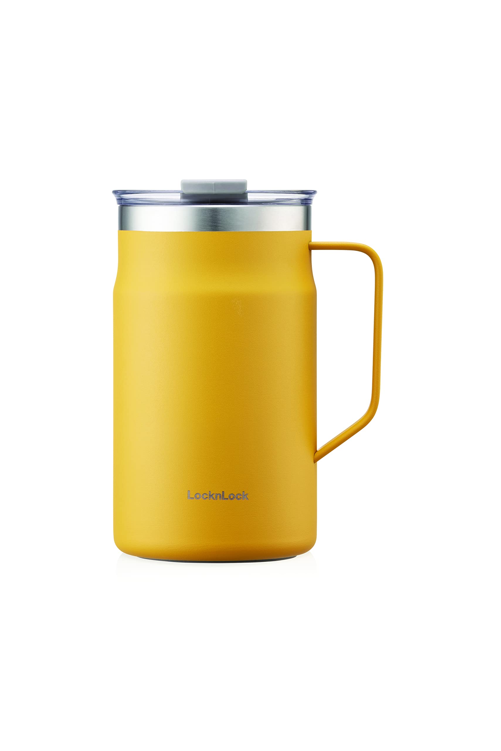 Locknlock Metro Mug Premium 18/8 Stainless Steel Double Wall Insulated With Handle Perfect For Table With Lid, Yellow, 20 Oz