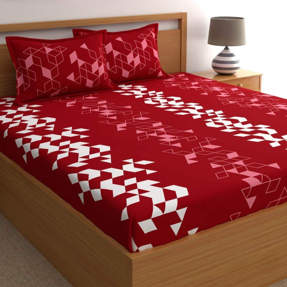 Dreamscape 100% Cotton King Bedsheet With 2 Pillow Covers - (Size 108 X 108 Inches, 144 Tc, Colour - Red)