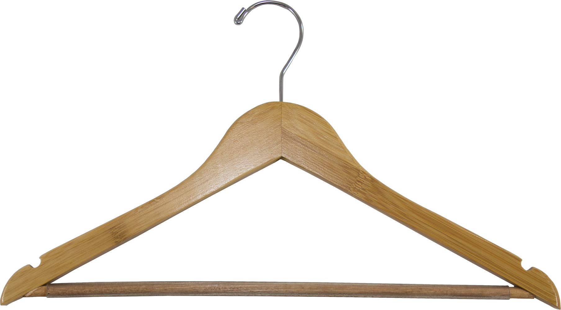 Bamboo Suit Hanger With Black Vinyl Bar, Eco-Friendly 17 Inch Flat Wooden Hangers With Lacquer Finish & Chrome Swivel Hook For (