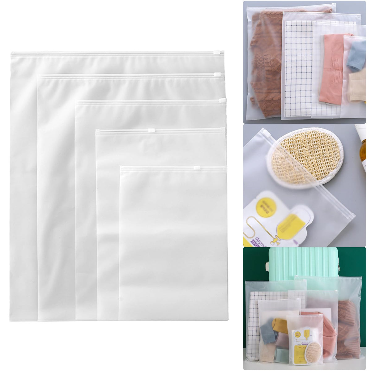 Boxonly Frosted Pe Zipper Bags(50 Pack), 10'' X 7'' / 25 X 17 Cm Horizontal (Zipper On Long Side) - Resealable Travel And Clothi