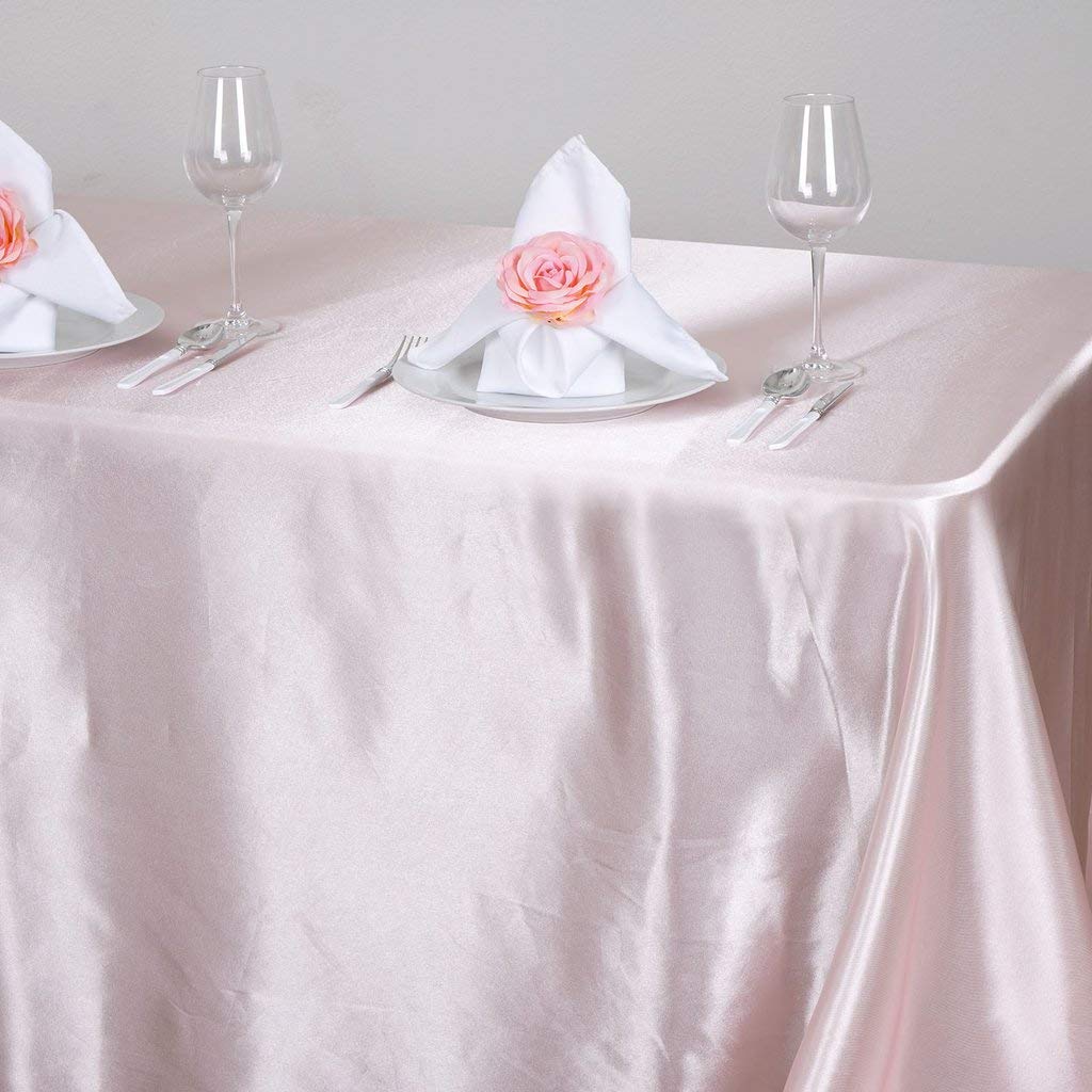 Balsacircle 90X156 Inch Blush Satin Rectangle Tablecloth Table Cover Linens For Wedding Table Cloth Party Reception Events Kitch