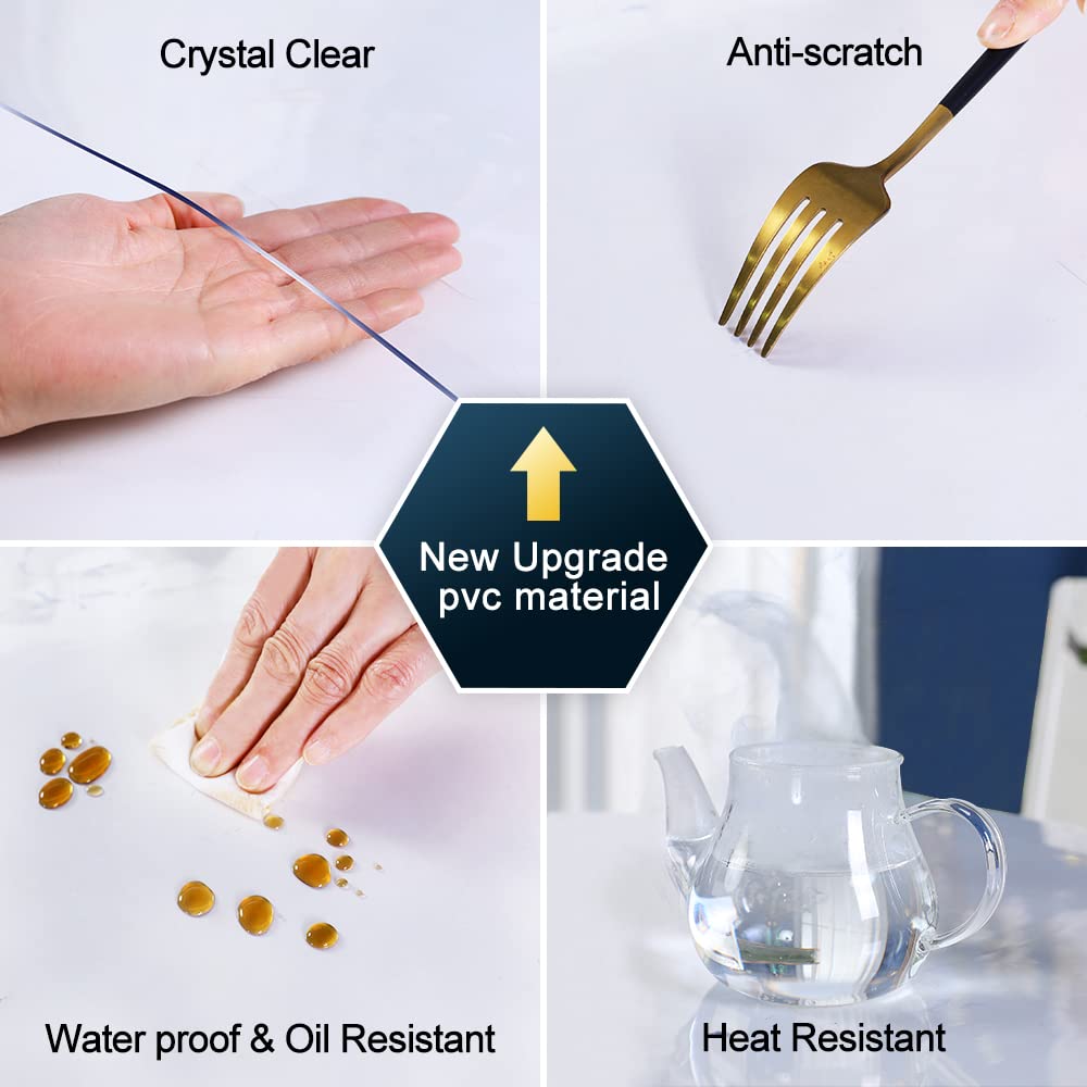 Vinyl Table Cloths Transparent Office Desk Blotter Mat Plastic Table Protector Vinal Tabletop Topper Easy Clean Wipeable Anti Sc