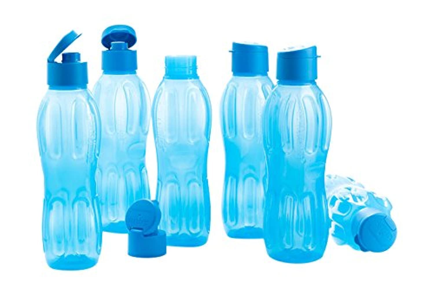 Signoraware Fliptop Aqua Plastic Bottle Set, Set Of 6, 1 Litre, Blue