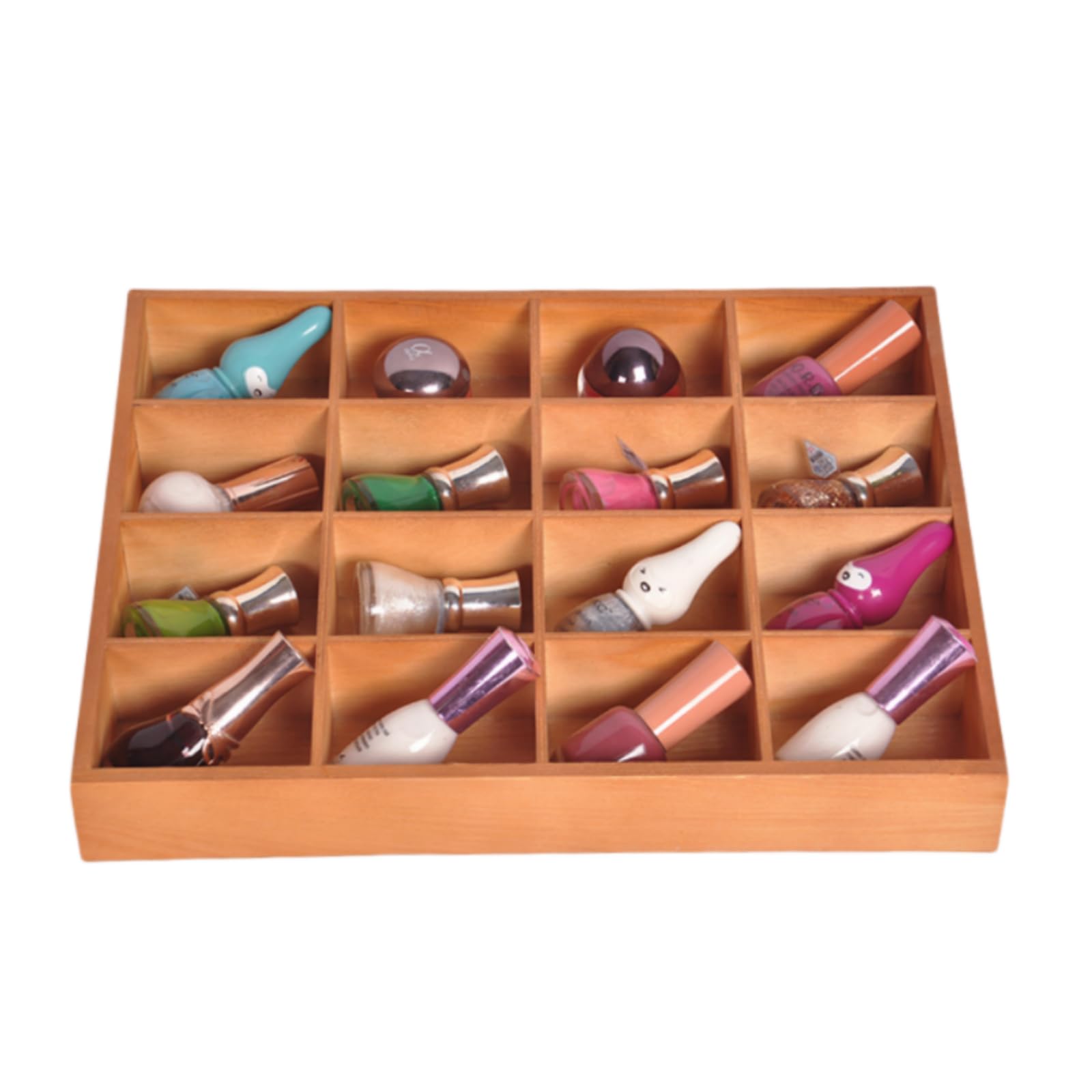 LONG TAO 1 Pcs 13.4  x10.6  x2   Wooden Storage Divider Box Showcase Display Box Organization Tabletop Box with 16 Compartments