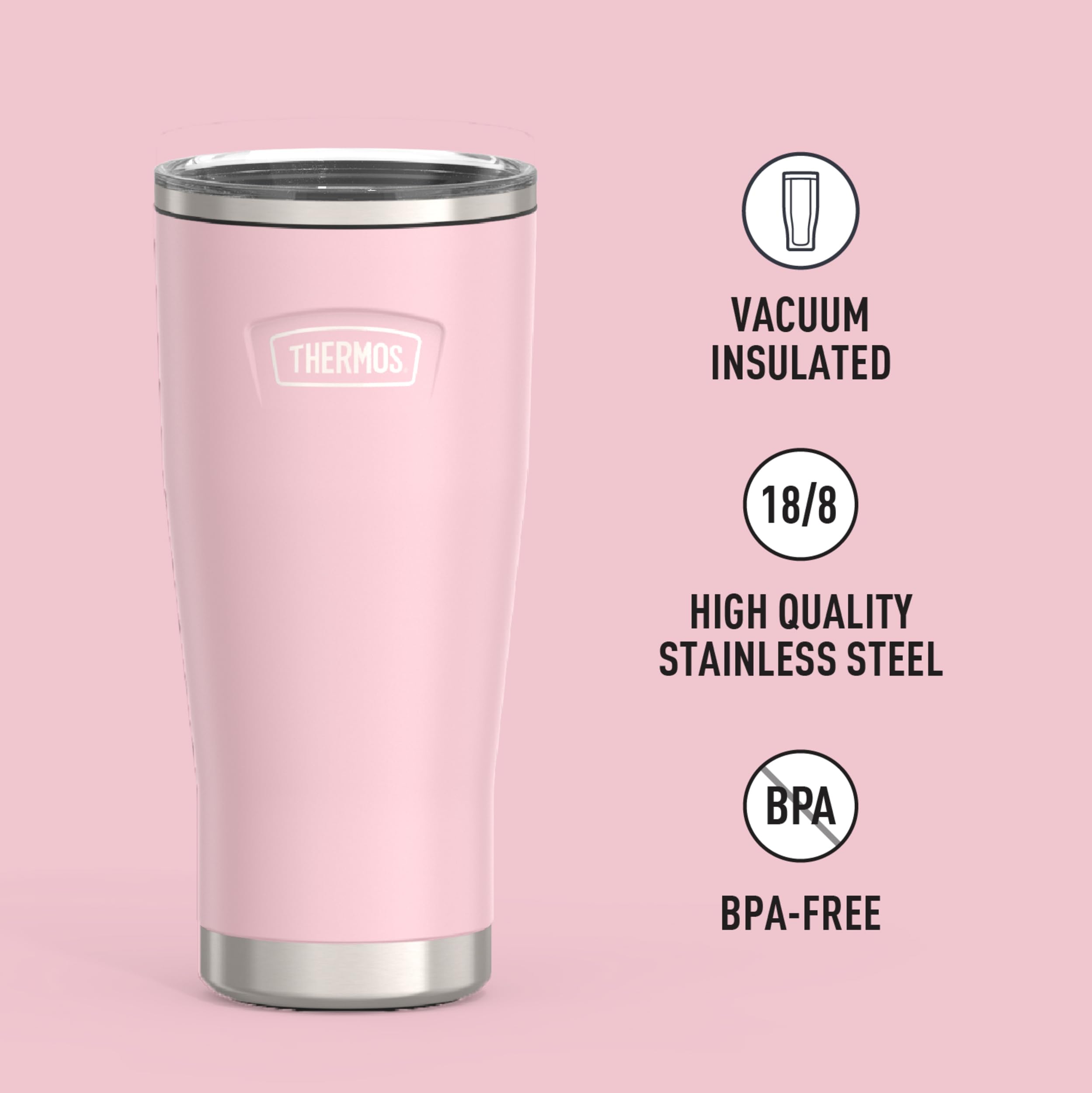 Thermos Icon Series Stainless Steel Cold Tumbler With Slide Lock, 24 Ounce, Sunset Pink