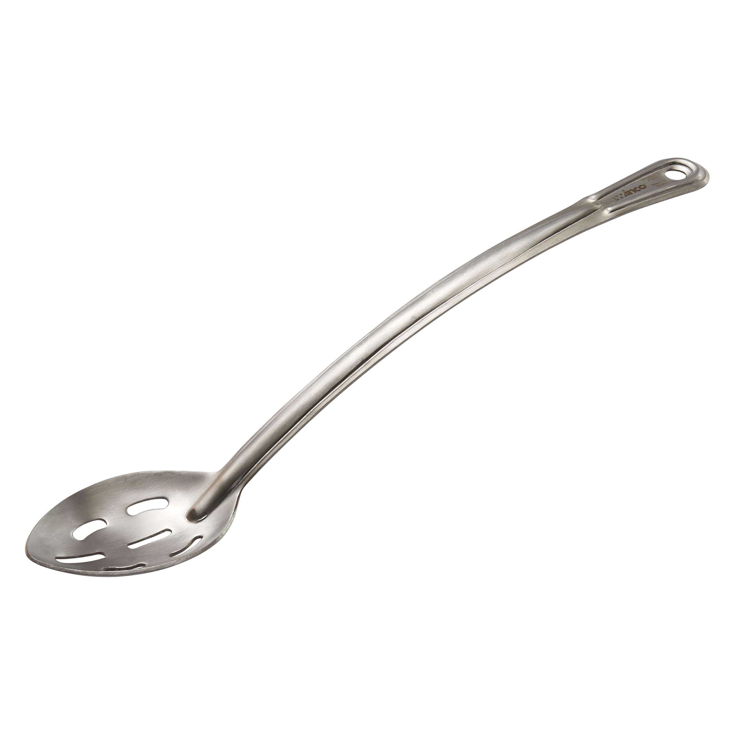 Winco 15 Stainless Steel Basting Spoon, Slotted, Curved Handle, Heavy Duty