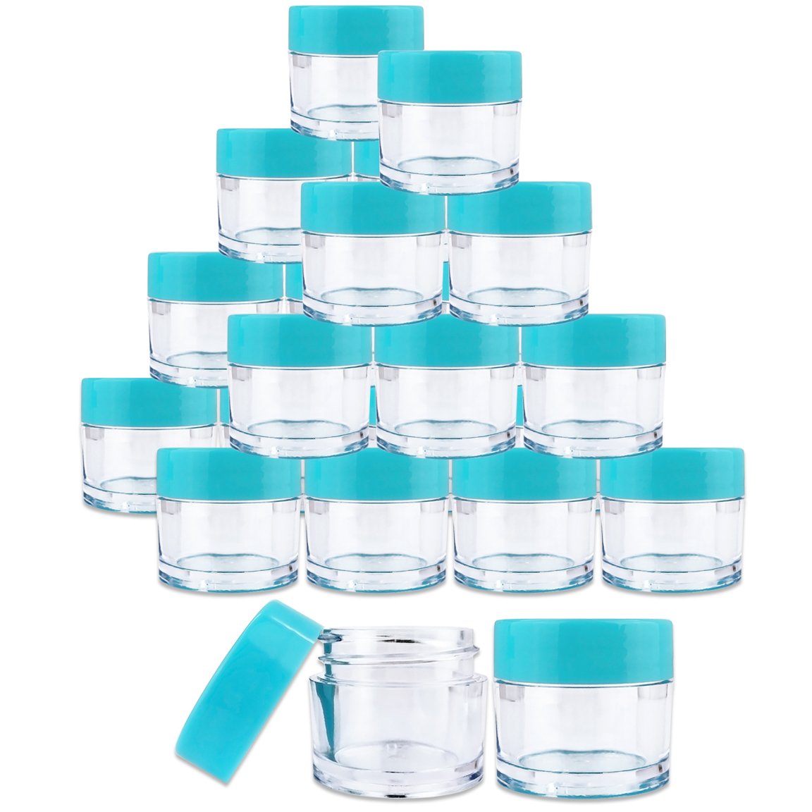 Beauticom 7 Gram / 7 Ml (Quantity: 24 Pieces) Thick Wall Round Leak Proof Clear Acrylic Jars With Teal Lids For Beauty, Cream, C