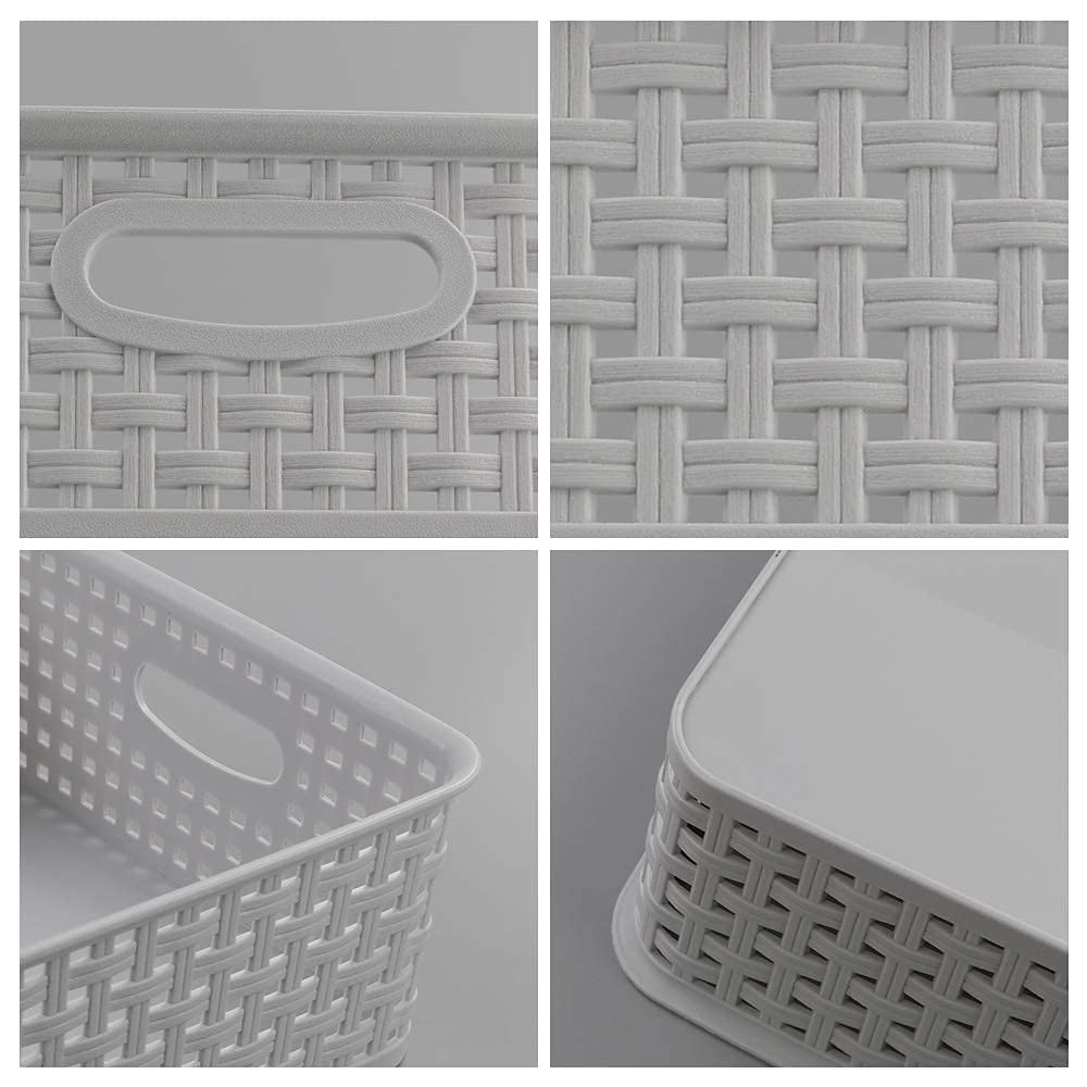 Yarebest 4-Pack Plastic Office Storage Baskets, A4 Basket Trays, Grey